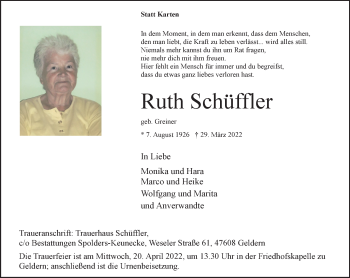 Traueranzeige von Ruth Schüffler 