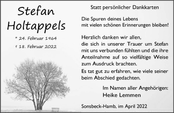 Traueranzeige von Stefan Holtappels 