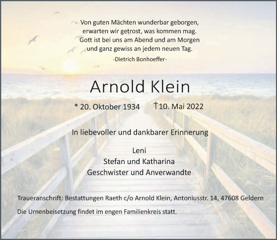 Traueranzeige von Arnold Klein 