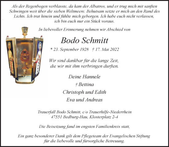 Traueranzeige von Bodo Schmitt 
