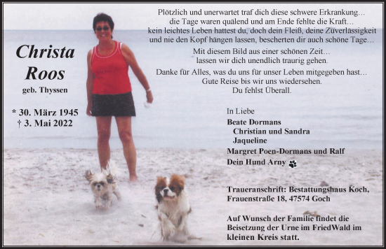 Traueranzeige von Christa Roos 
