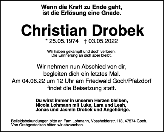 Traueranzeige von Christian Drobek 