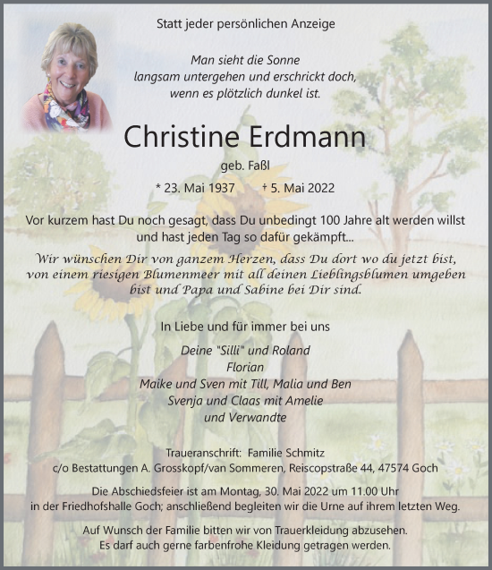 Traueranzeige von Christine Erdmann 