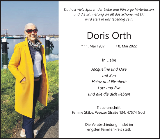Traueranzeige von Doris Orth 