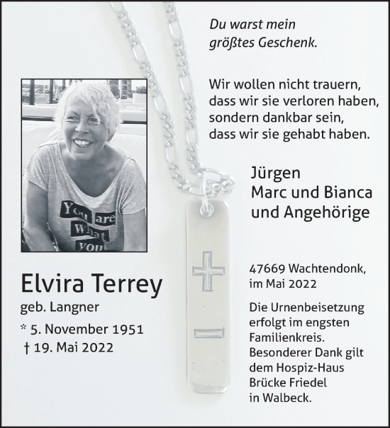 Traueranzeige von Elvira Terrey 