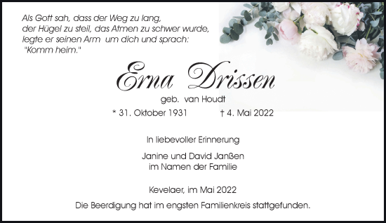Traueranzeige von Erna Drissen 