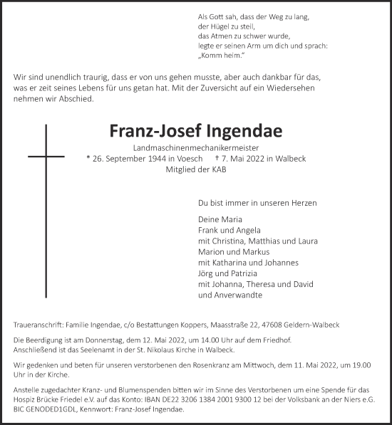 Traueranzeige von Franz-Josef Ingendae 