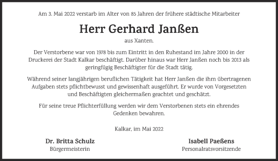 Traueranzeige von Gerhard Janßen 
