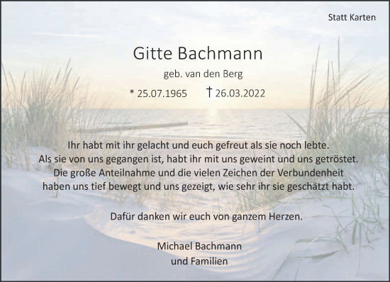 Traueranzeige von Gitte Bachmann 
