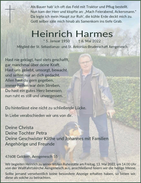 Traueranzeige von Heinrich Harmes 