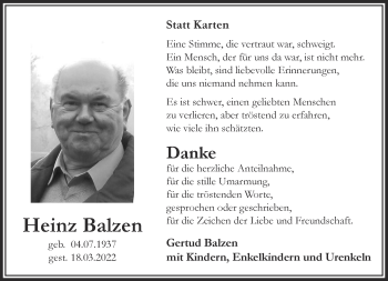 Traueranzeige von Heinz Balzen 