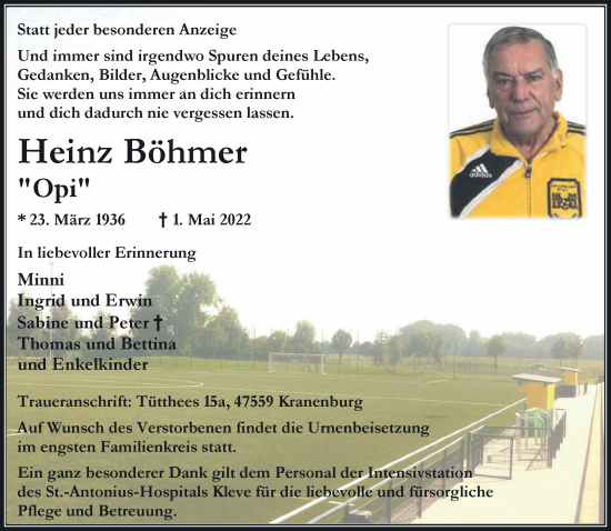 Traueranzeige von Heinz Böhmer 
