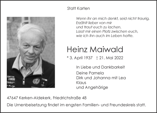 Traueranzeige von Heinz Maiwald 