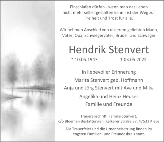 Traueranzeige von Hendrik Stenvert 