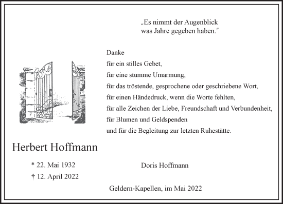 Traueranzeige von Herbert Hoffmann 