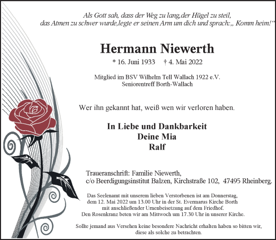 Traueranzeige von Hermann Niewerth 