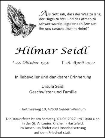Traueranzeige von Hilmar Seidl 