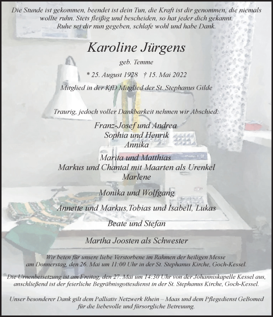 Traueranzeige von Karoline Jürgens 
