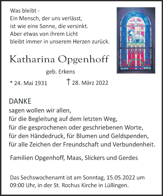 Traueranzeige von Katharina Opgenhoff 