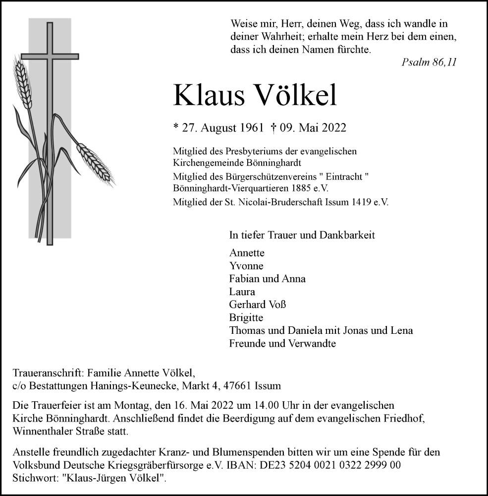  Traueranzeige für Klaus Völkel vom 14.05.2022 aus 