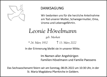 Traueranzeige von Leonie Hövelmann 