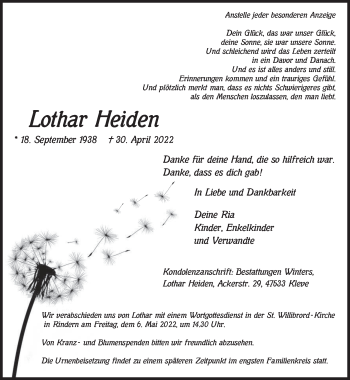 Traueranzeige von Lothar Heiden 