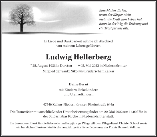 Traueranzeige von Ludwig Hellerberg 