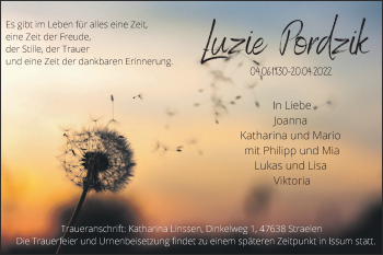Traueranzeige von Luzie Pordzik 