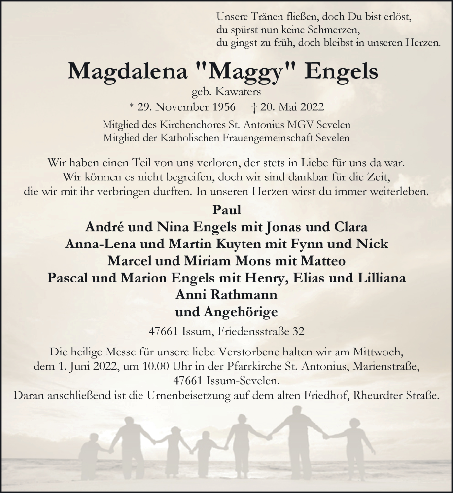  Traueranzeige für Magdalena Engels vom 25.05.2022 aus 