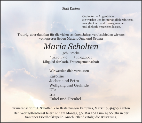 Traueranzeige von Maria Scholten 