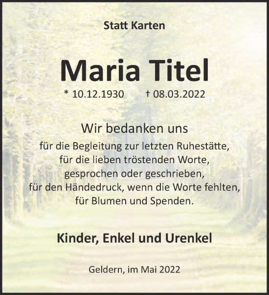 Traueranzeige von Maria Titel 