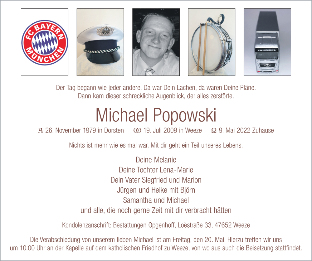  Traueranzeige für Michael Popowski vom 14.05.2022 aus 