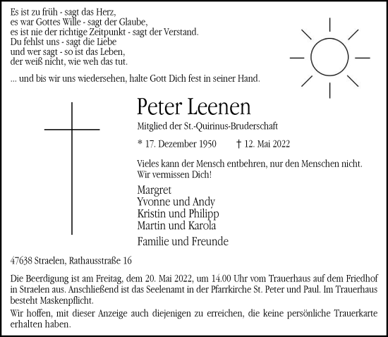 Traueranzeige von Peter Leenen 