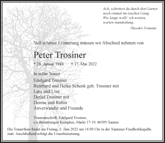 Traueranzeige von Peter Trosiner 