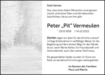 Traueranzeige von Peter Vermeulen 