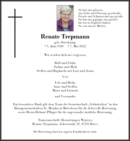 Traueranzeige von Renate Trepmann 