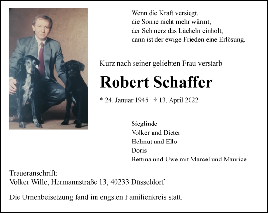 Traueranzeige von Robert Schaffer 