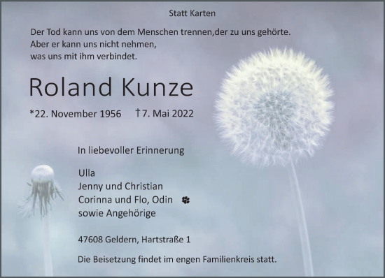 Traueranzeige von Roland Kunze 