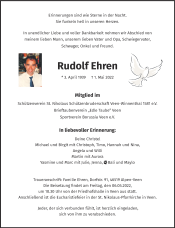 Traueranzeige von Rudolf Ehren 