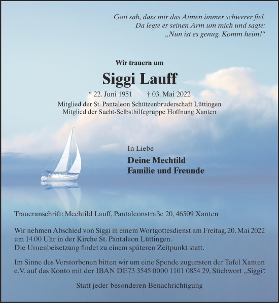 Traueranzeige von Siggi Lauff 