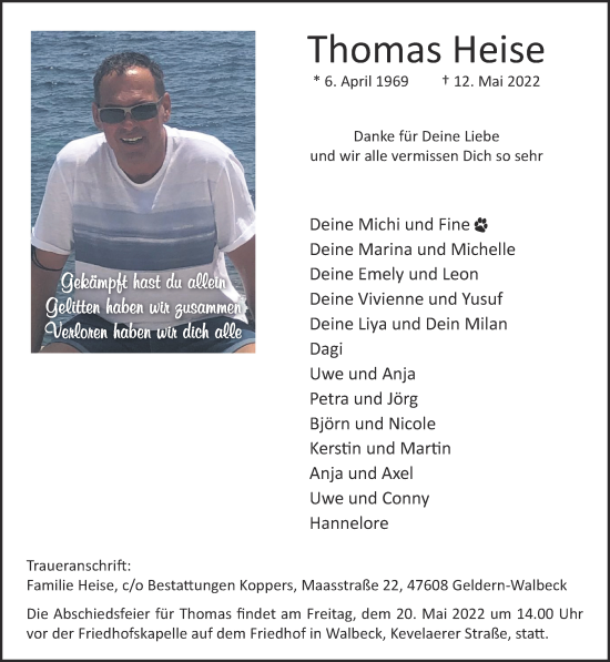 Traueranzeige von Thomas Heise 