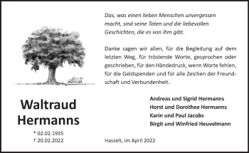 Traueranzeige von Waltraud Hermans 