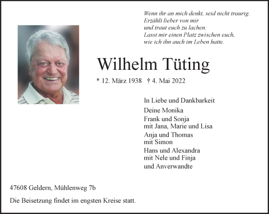 Traueranzeige von Wilhelm Tüting 