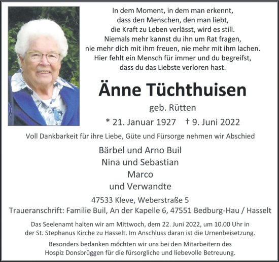 Traueranzeige von Änne Tüchthuisen 