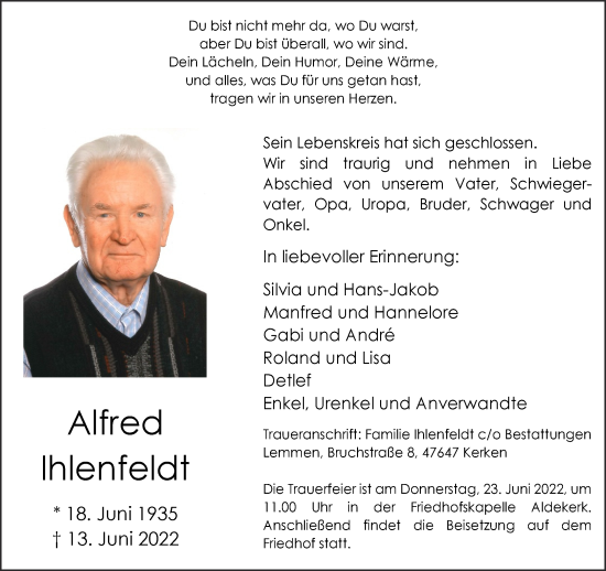 Traueranzeige von Alfred Ihlenfeldt 