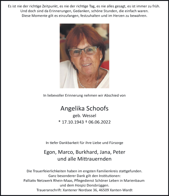 Traueranzeige von Angelika Schoofs 