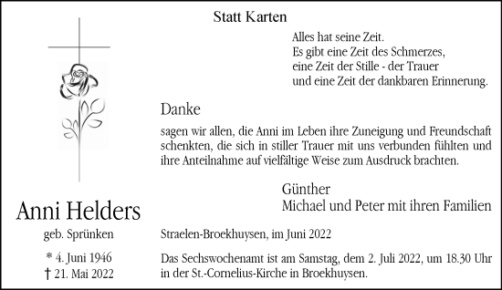 Traueranzeige von Anni Helders 