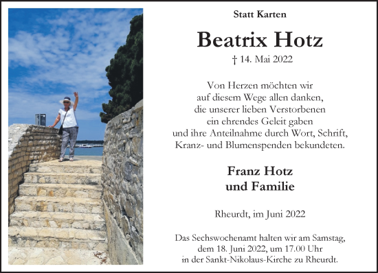 Traueranzeige von Beatrix Hotz 