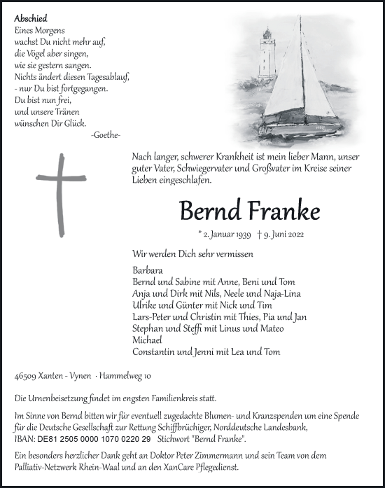 Traueranzeige von Bernd Franke 