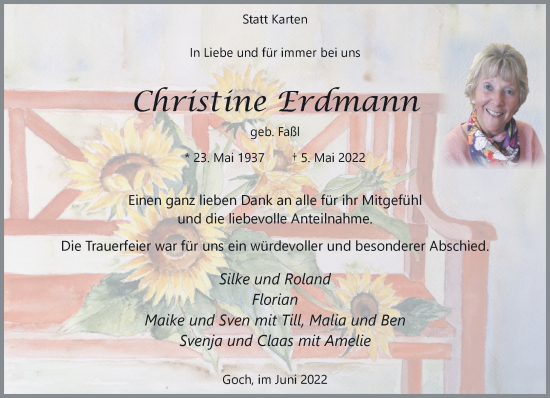 Traueranzeige von Christine Erdmann 